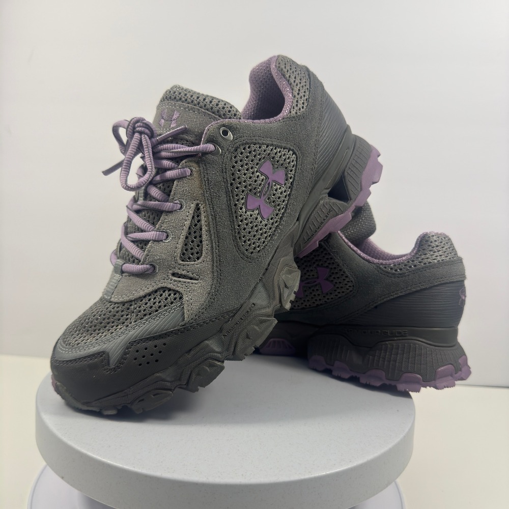 Under Armour Womens Trail Running Shoes‎ Grey Purple Suede Mesh Low Top Size 8.5